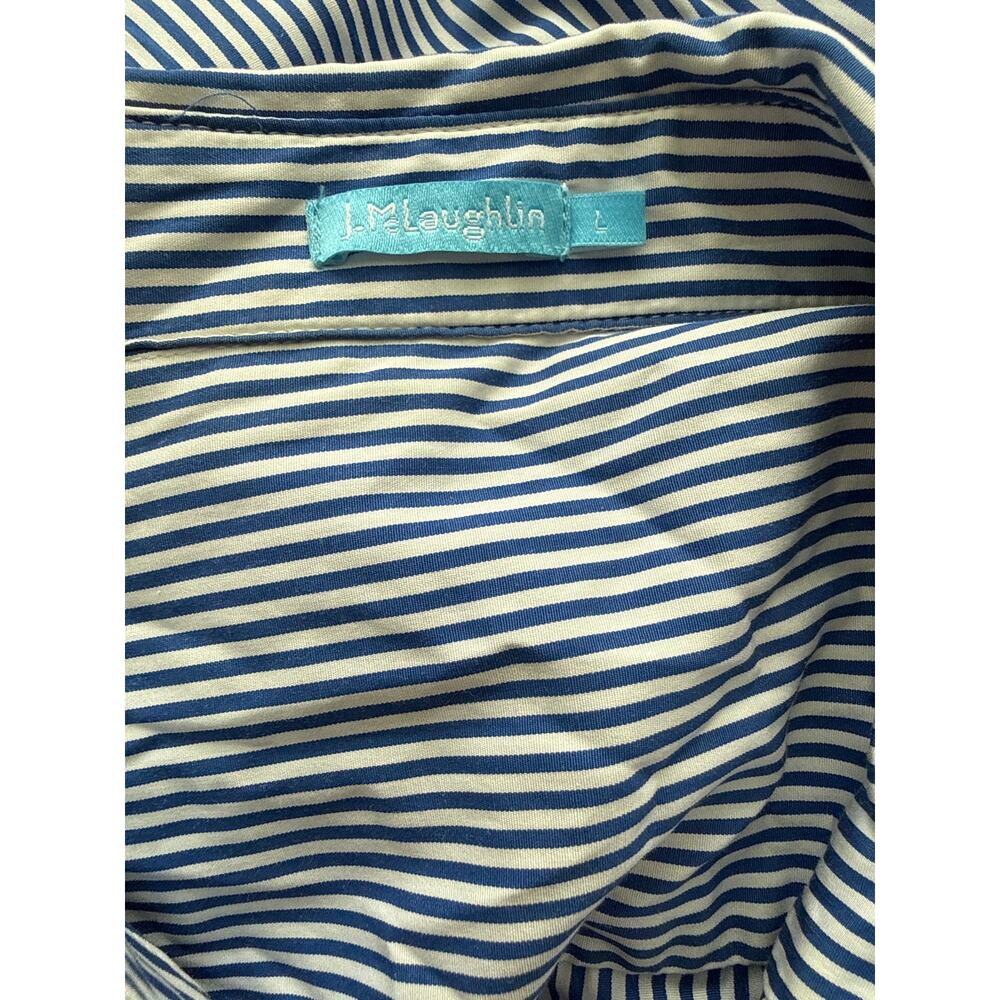J. McLaughlin Millbury White & Navy Striped Poplin Dress Pockets Size Large - Picture 8 of 10